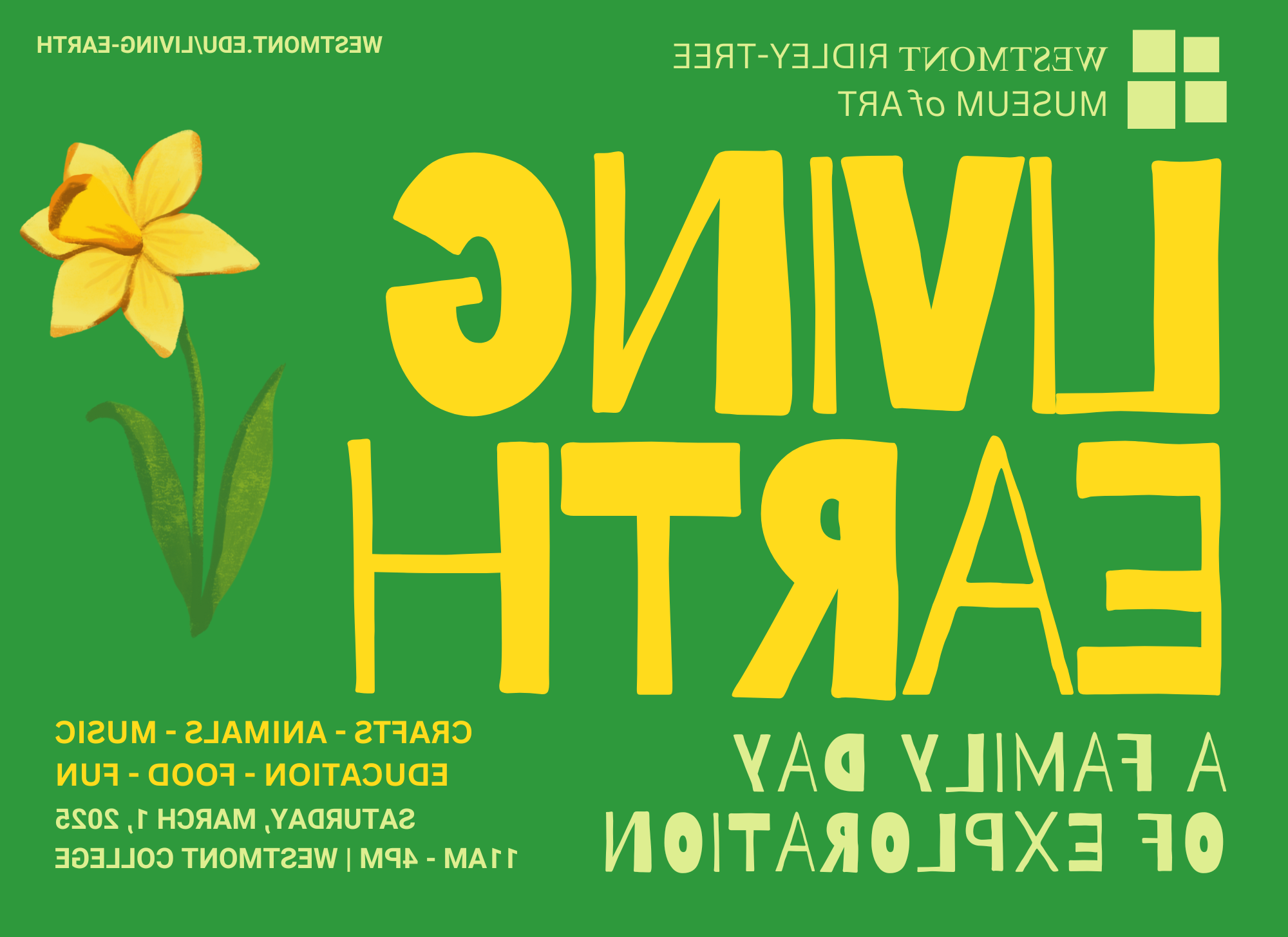 Green and yellow graphic titled "Living Earth" with information for the event.