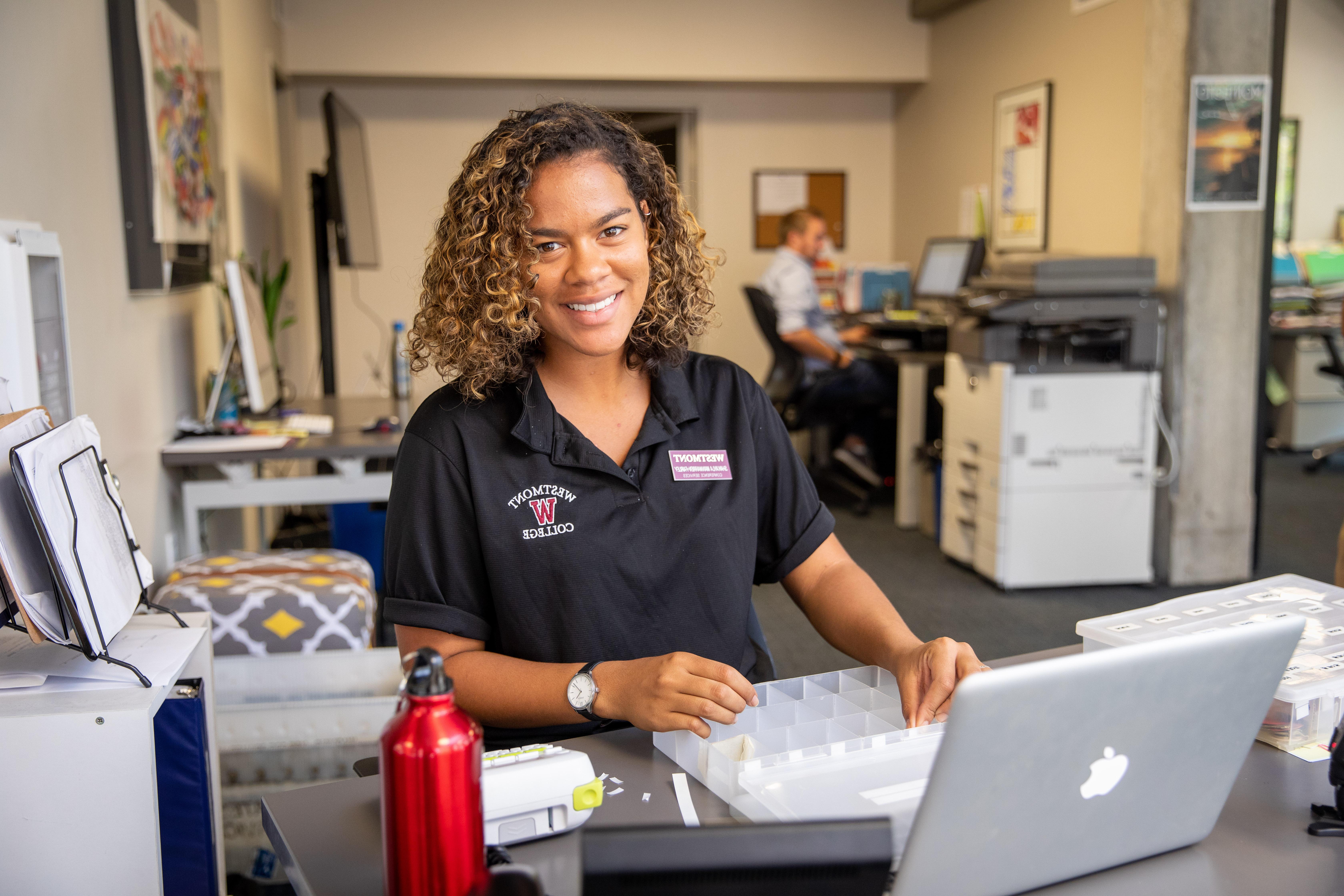 student working on westmont campus